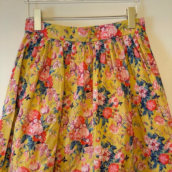 J. Crew 4 midi skirt floral summer garden elegant yellow floral fit & flare - Picture 2 of 7